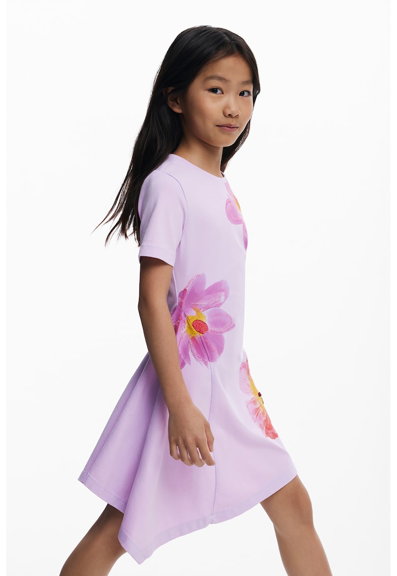 Rochie asimetrica cu imprimeu floral - Violet/Roz