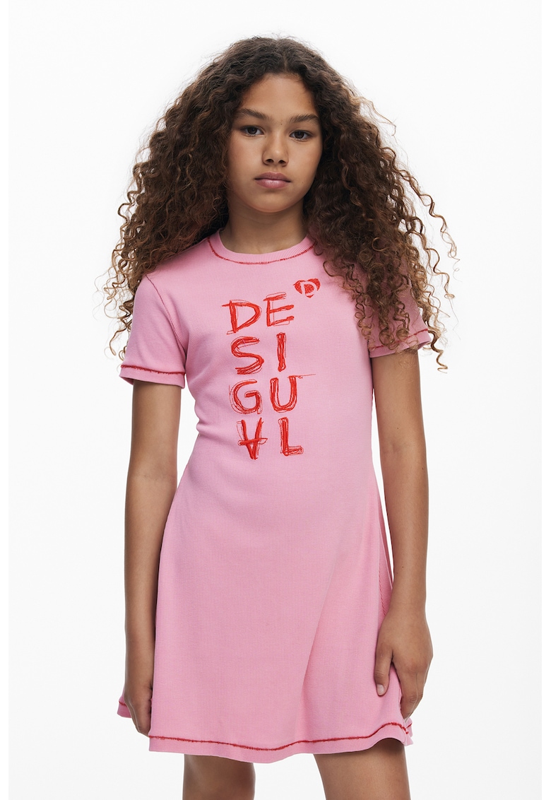 Rochie din amestec de bumbac cu imprimeu logo - Roz deschis