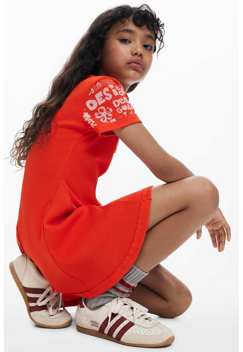 Rochie din amestec de bumbac cu imprimeu logo - Rosu