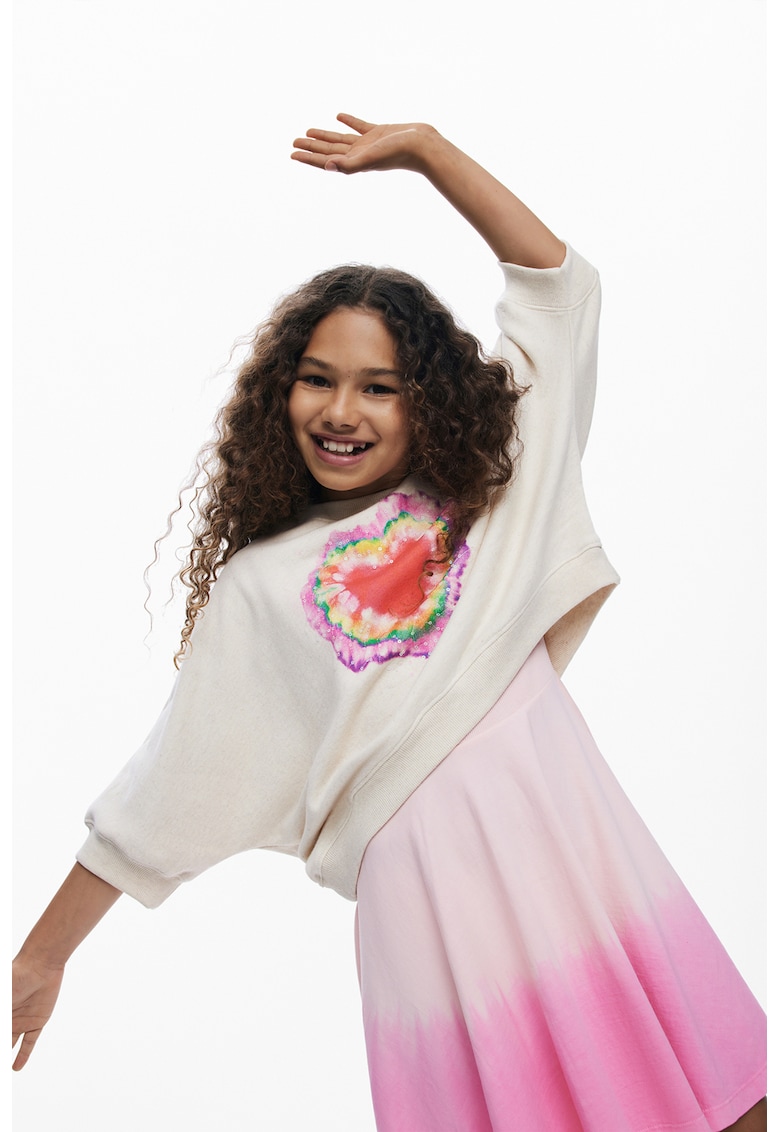 Rochie cu design 2-in-1 si detaliu inima - Rosu/Alb/Roz