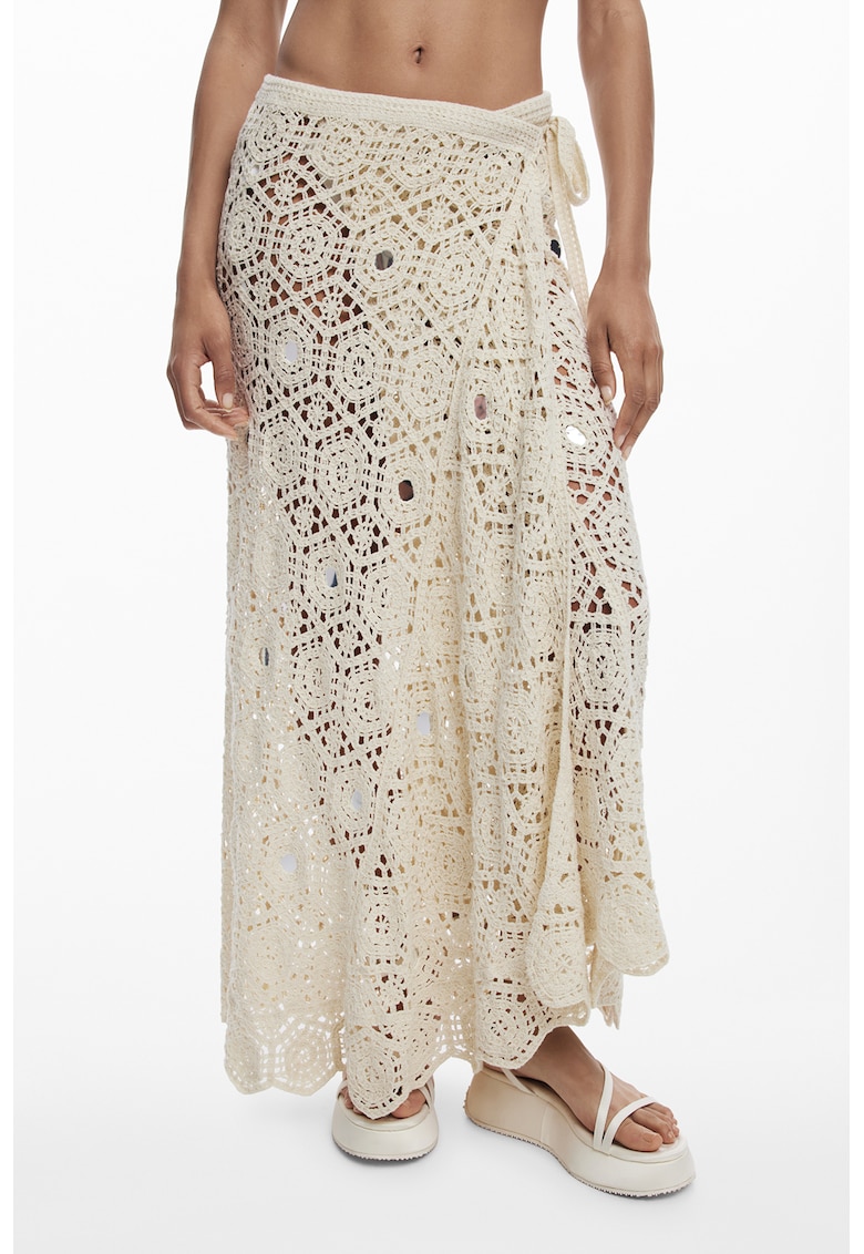 Fusta maxi de plaja cu model crosetat - Bej