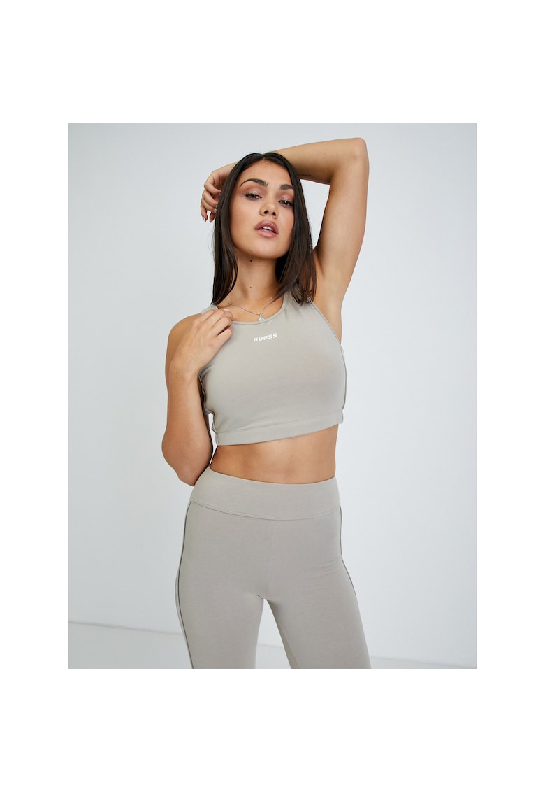 Top crop cu benzi logo pentru fitness