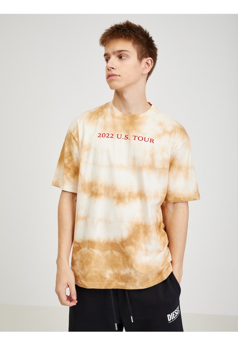 Tricou cu decolteu la baza gatului si imprimeu tie-dye