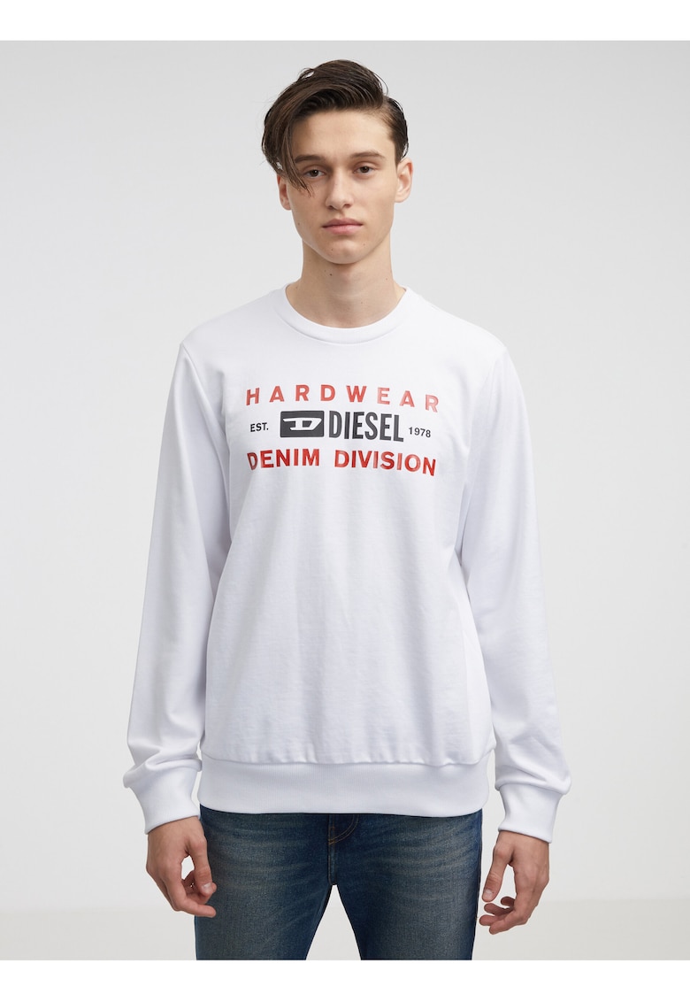Bluza cu imprimeu logo si decolteu la baza gatului