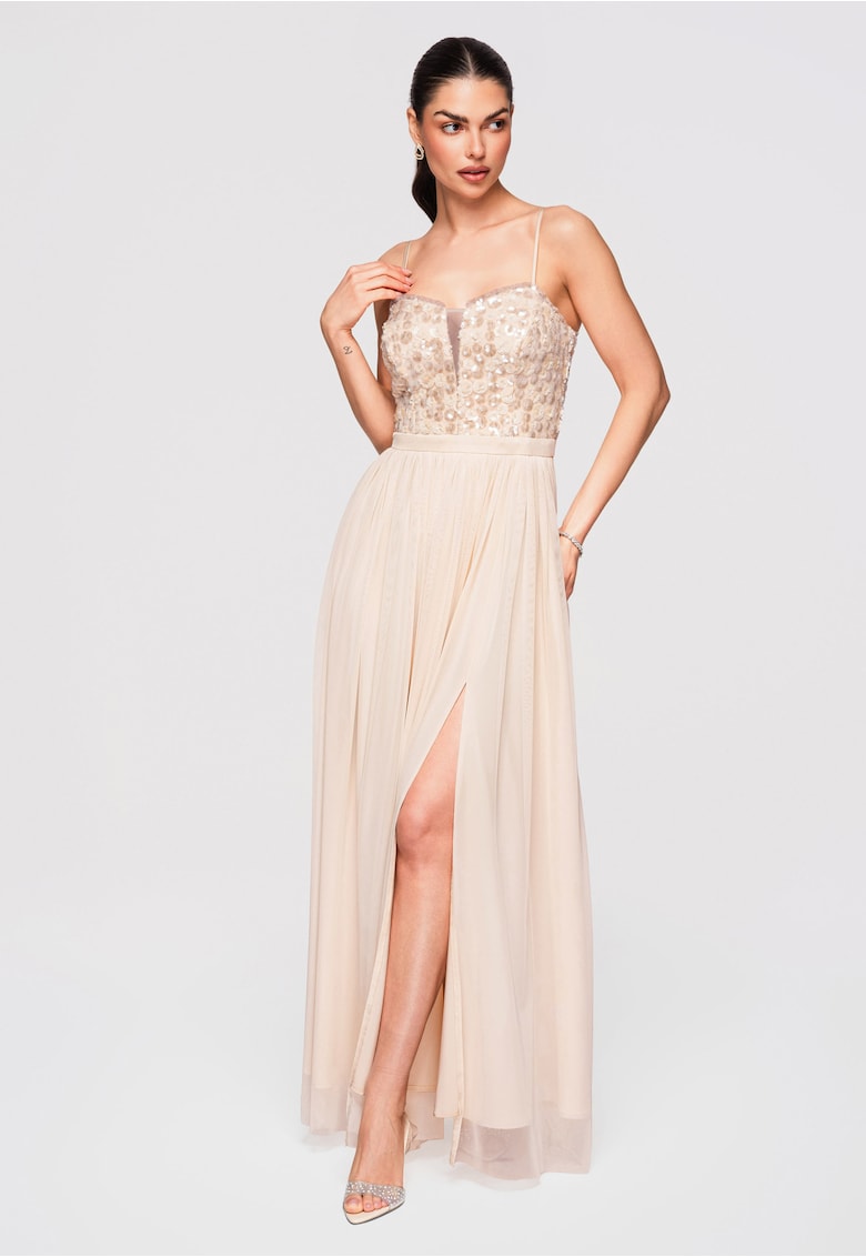 Rochie de seara maxi LA-OM-DLR339 - Ecru