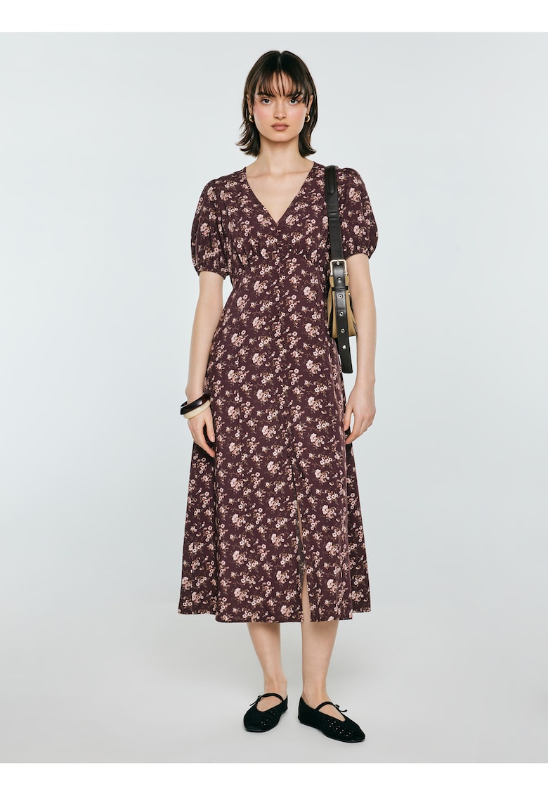 Rochie midi imprimeu maro Pala
