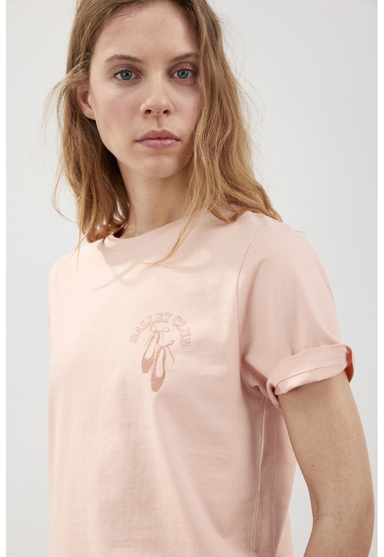Tricou din bumbac cu imprimeu tematic balet - Roz somon