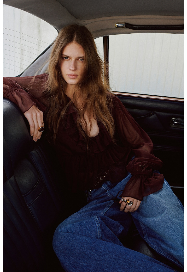 Bluza vaporoasa cu volane - Maro cognac