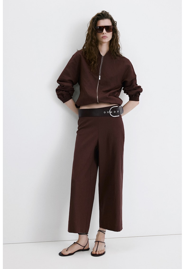 Pantaloni crop drepti din amestec de in - Maro cognac