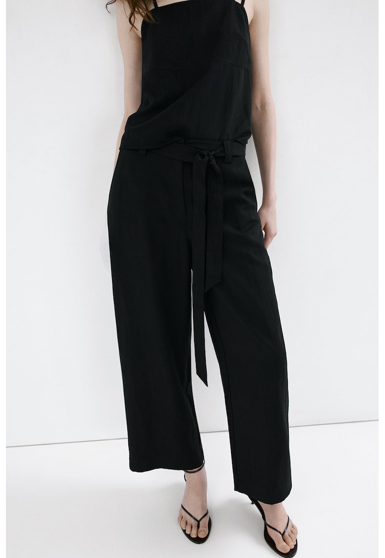 Pantaloni ampla din amestec de lyocell cu prindere cu cordon - Negru/Gri antracit