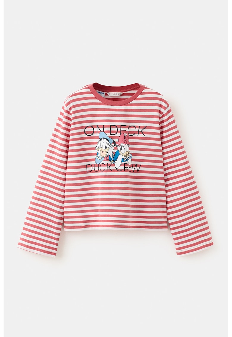 Bluza cu dungi si imprimeu Donald&Daisy Duck - Alb/Coral/Albastru royal