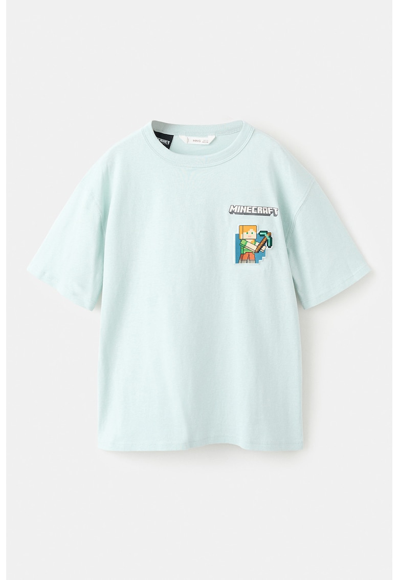 Tricou de bumbac cu imprimeu Minecraft - Verde/Portocaliu/Albastru glaciar