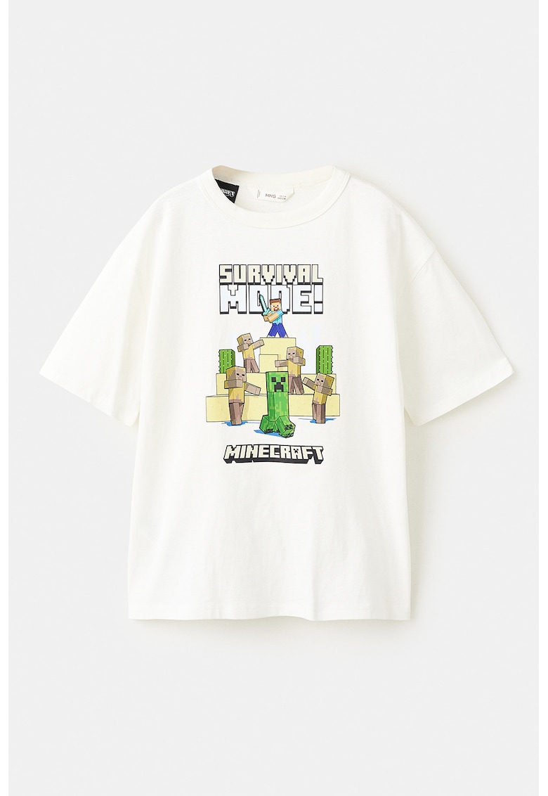 Tricou lejer cu imprimeu Minecraft - Alb/Galben pal/Maro deschis/Verde electric