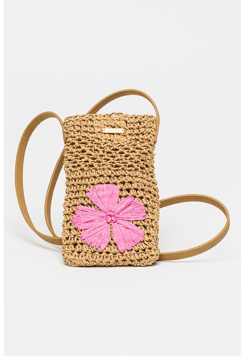 Geanta pentru telefon cu detaliu floral Hayze - Maro camel/Roz