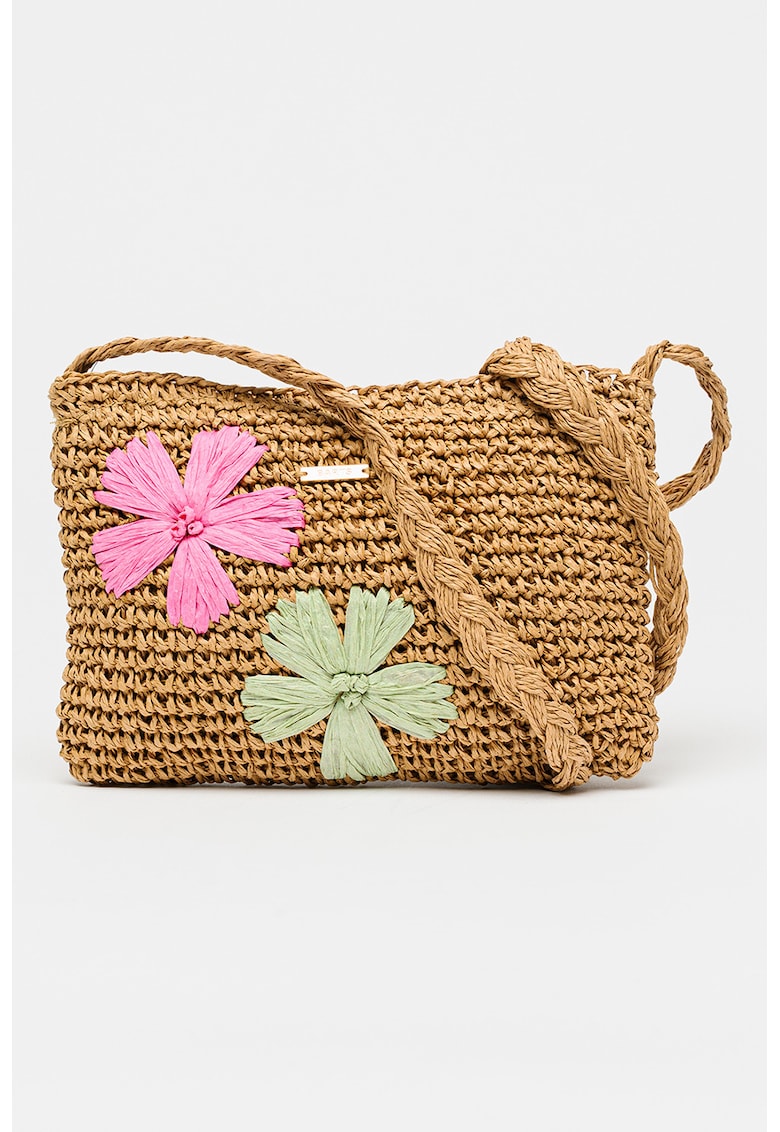 Geanta crossbody cu aplicatii florale Hayze - Maro camel