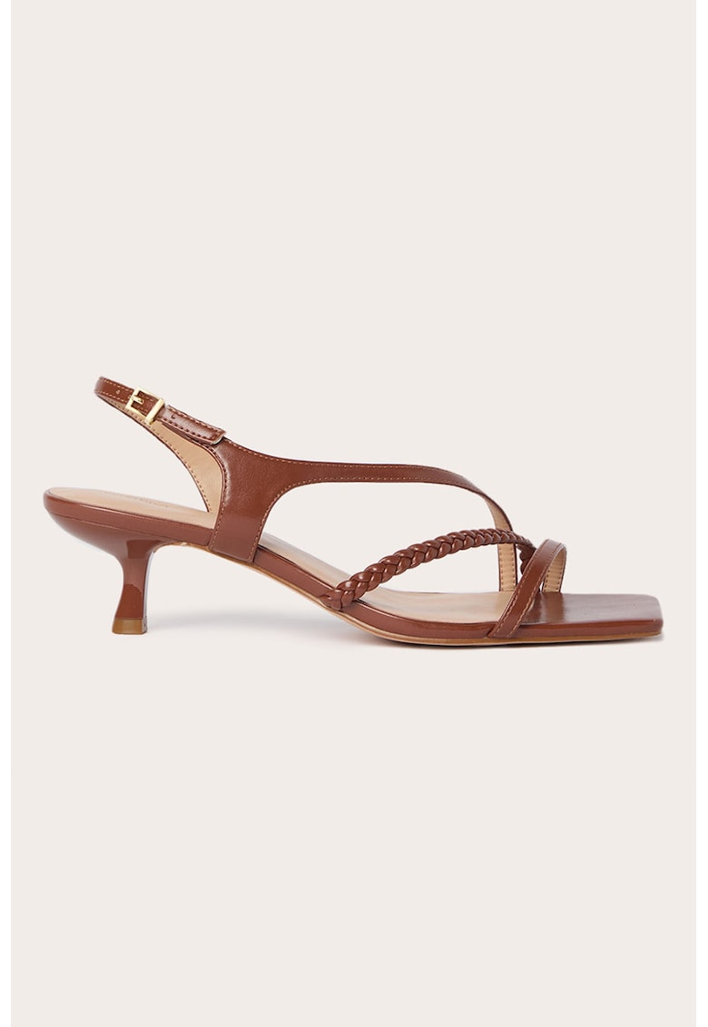 Sandale de piele ecologica cu varf patrat - Maro cognac