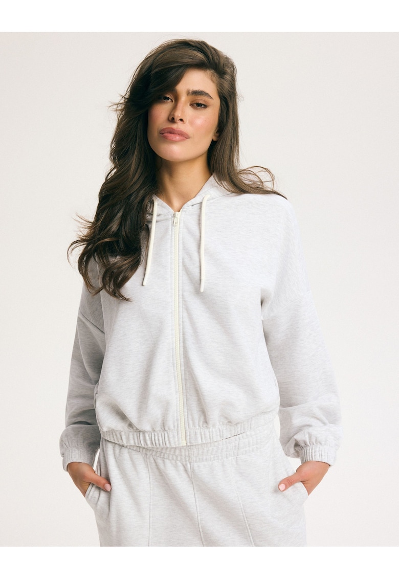 Bluza zip-hoodie trening - dama - Oversize - Gri deschis - Powerhouse