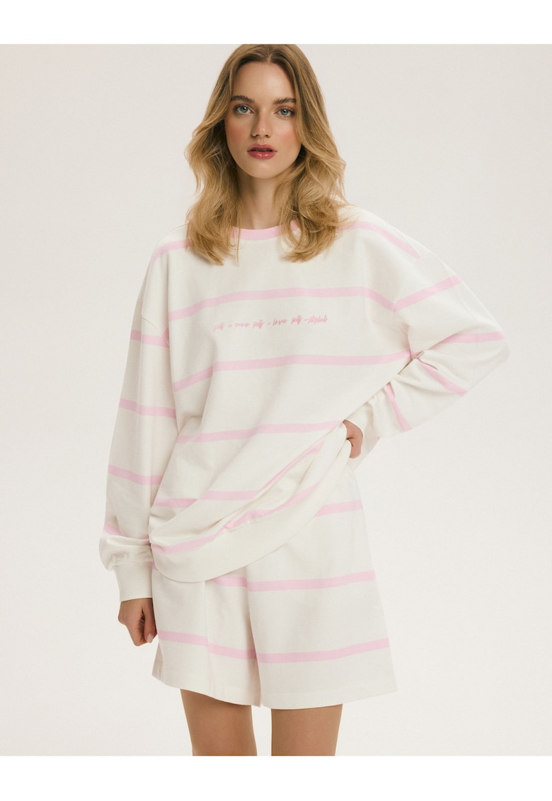 Bluza dama - Oversize - Dungi - Alb crem-roz - Gentle