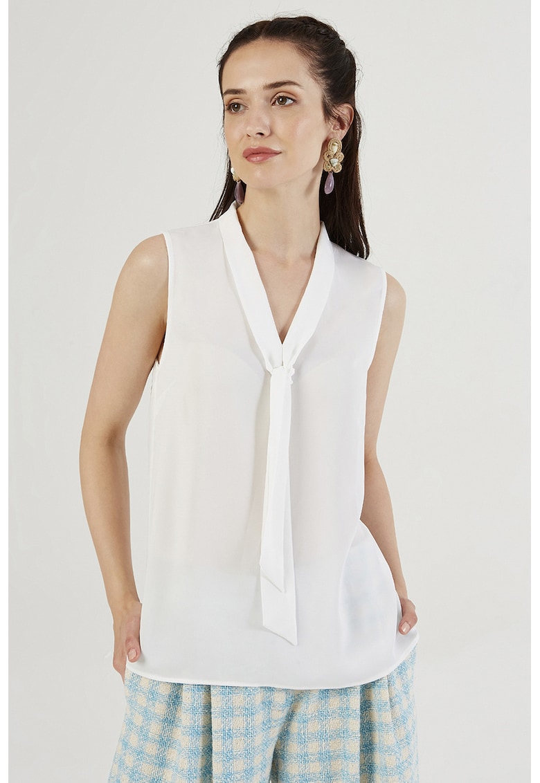 Bluza cu esarfa la decolteu - Alb optic