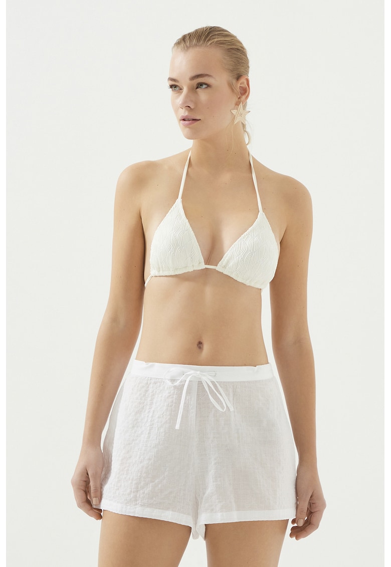 Pantaloni scurti de baie din lyocell cu snur - Alb