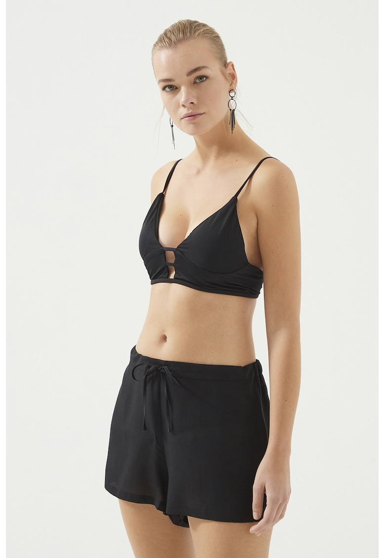 Pantaloni scurti de baie din lyocell cu snur - Negru stins