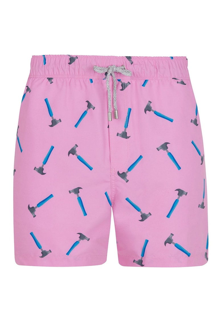 Pantaloni scurti de baie cu buzunare si model - Gri/Roz deschis/Albastru royal