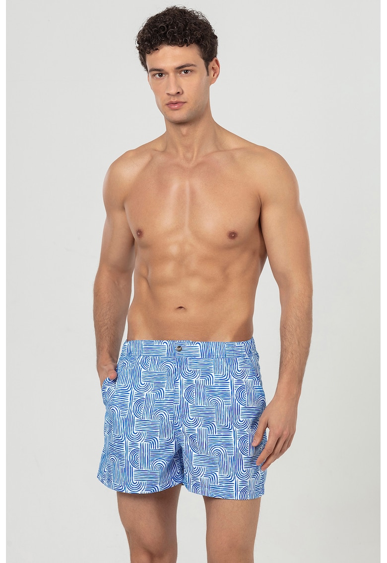 Pantaloni scurti de baie cu buzunare laterale - Albastru royal/Alb optic