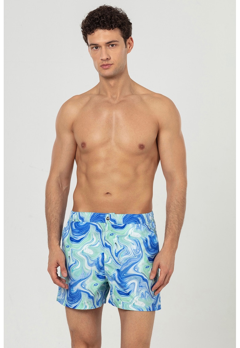 Pantaloni scurti de baie cu buzunare laterale - Alb/Albastru royal/Albastru glaciar