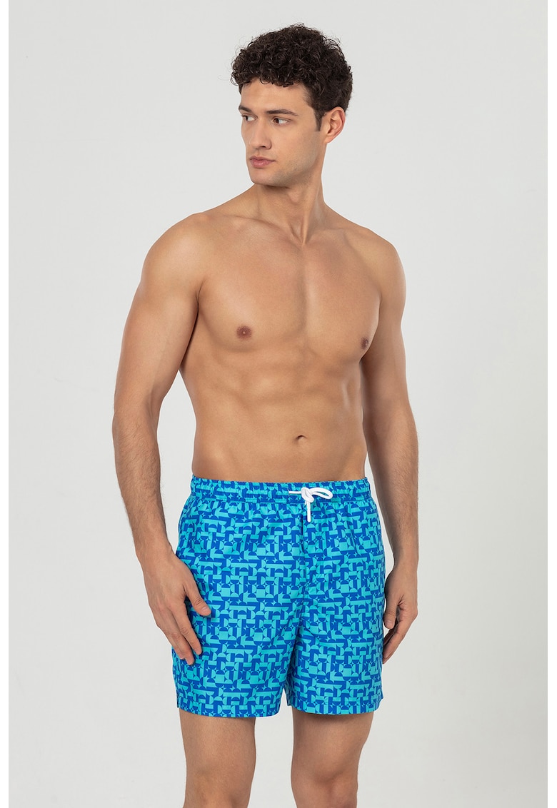 Pantaloni scurti de baie cu buzunare si snur - Turcoaz/Albastru indigo