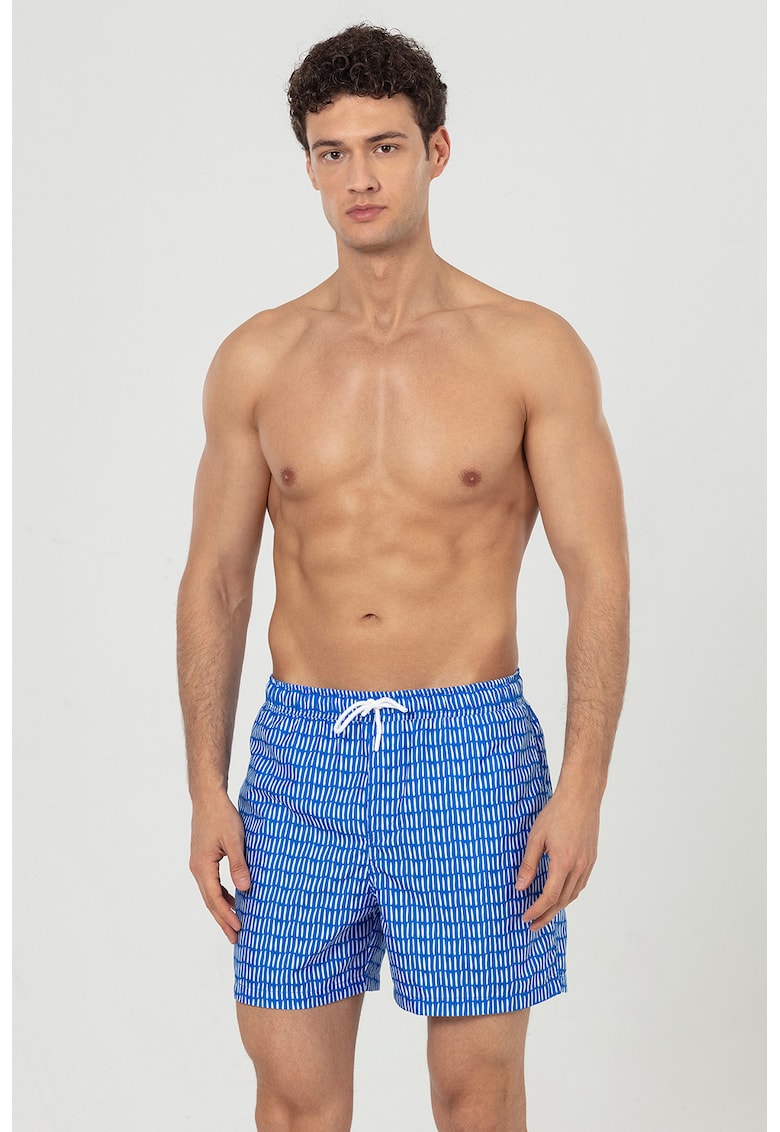 Pantaloni scurti de baie cu buzunare si snur - Alb/Albastru royal