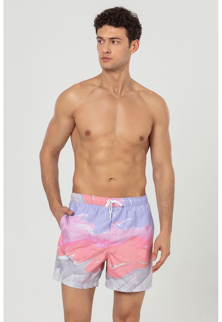 Pantaloni scurti de baie cu buzunare si snur - Roz pastel/Lila/Liliac prafuit