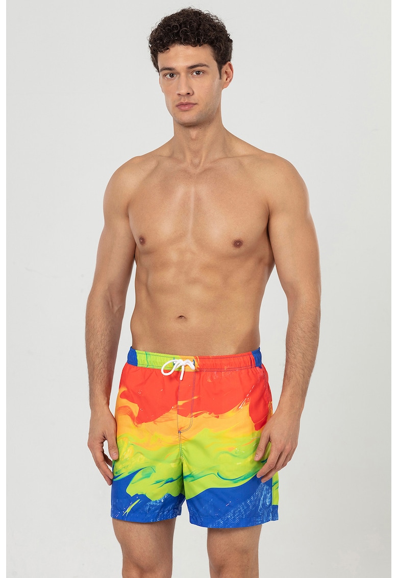 Pantaloni scurti de baie cu buzunare si snur - Rosu/Verde/Albastru