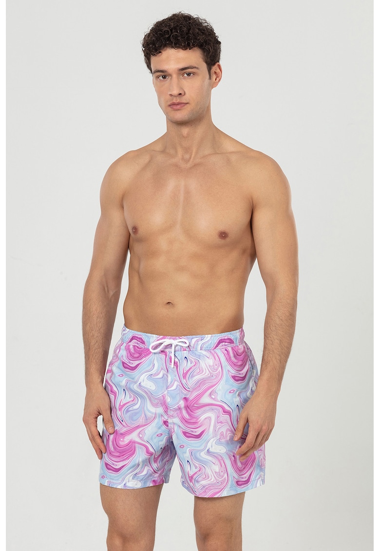 Pantaloni scurti de baie cu buzunare si snur - Roz fandango/Albastru azur