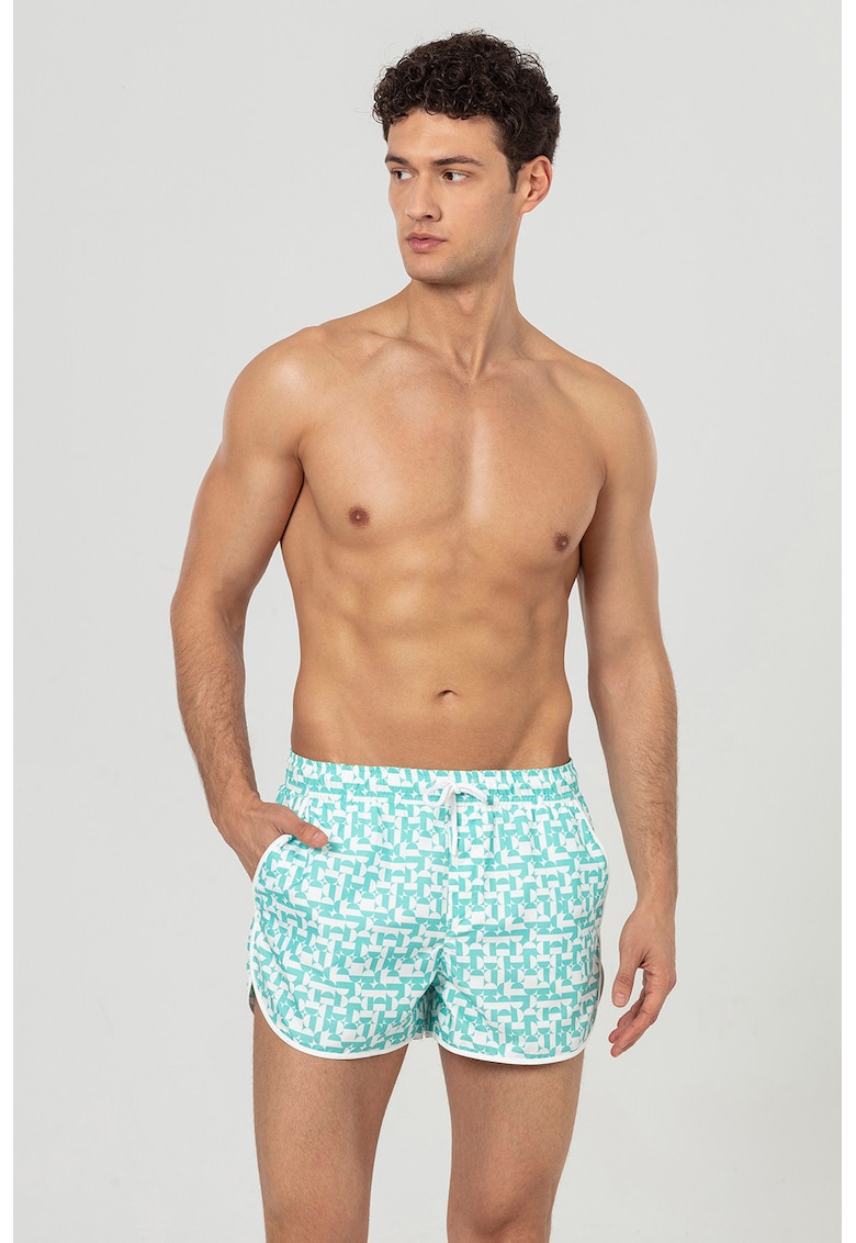 Pantaloni scurti de baie cu buzunare - Alb optic/Verde menta