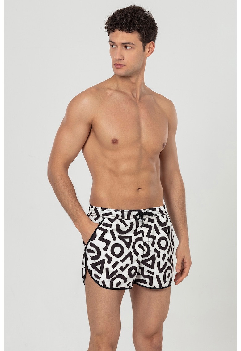 Pantaloni scurti de baie cu buzunare - Alb/Negru/Gri antracit