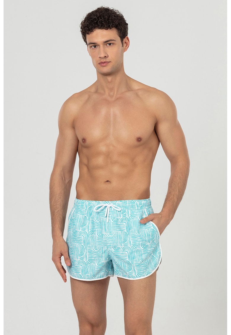 Pantaloni scurti de baie cu buzunare - Alb/Albastru aquamarin