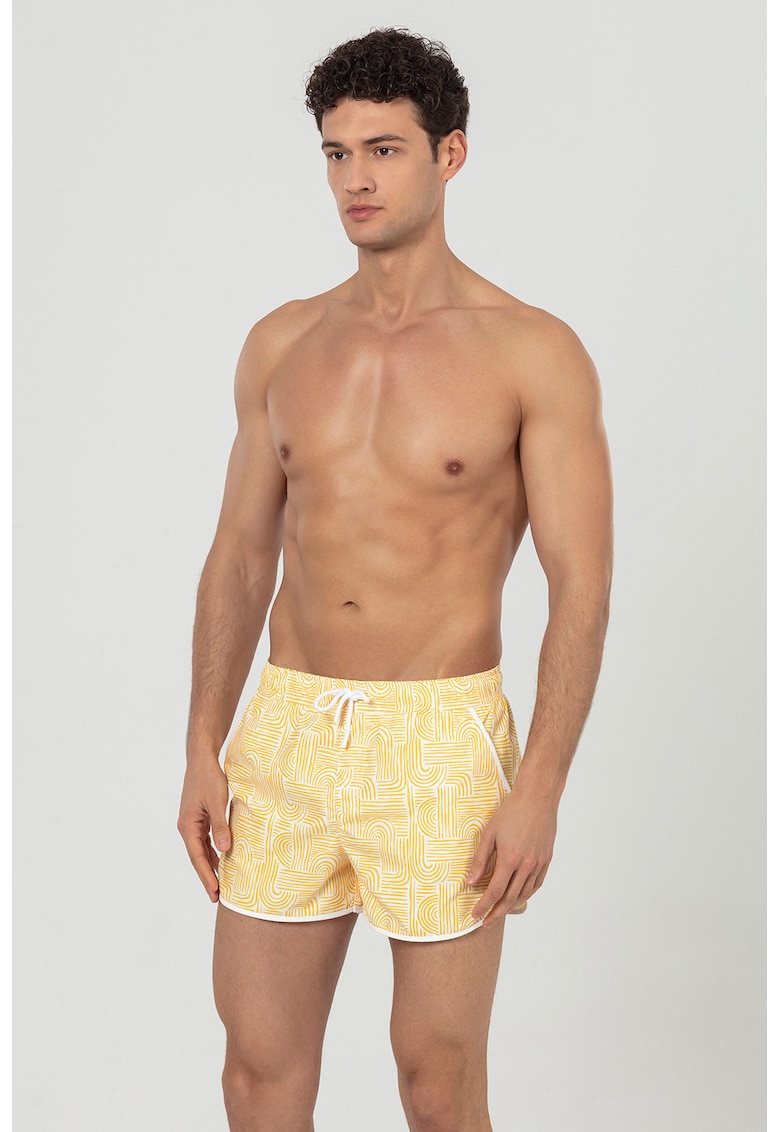 Pantaloni scurti de baie cu buzunare - Galben sofran/Alb murdar