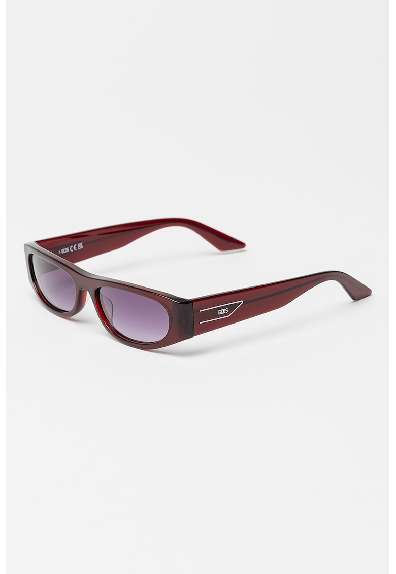 Ochelari de soare ovali unisex cu logo - Rosu inchis