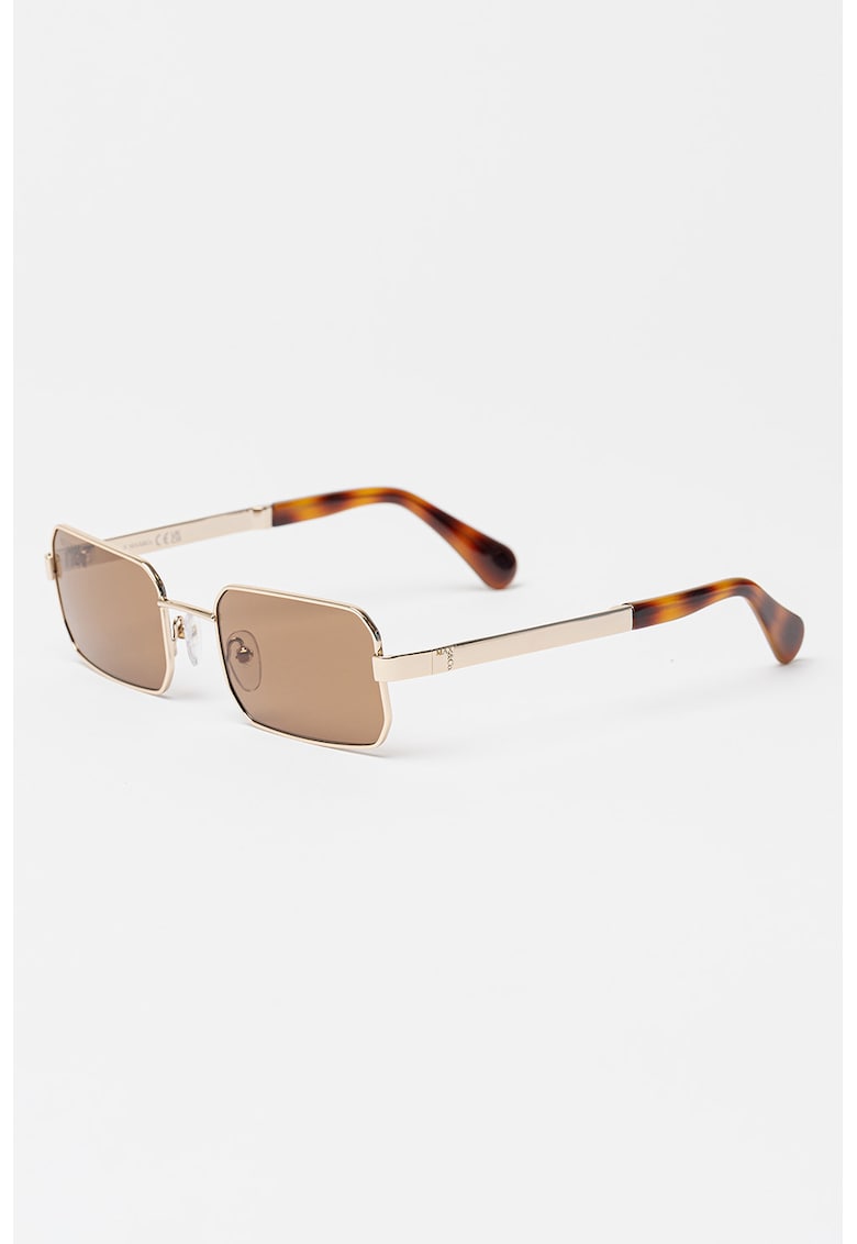 Ochelari de soare dreptunghiulari cu rama metalica - Auriu/Maro