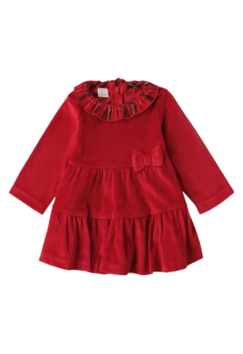 Rochie bebe fetita iDO - catifea cu volane si funda - Rosu