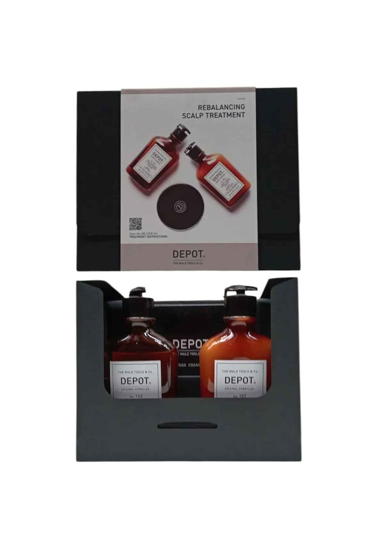 Set pentru tratamentul scalpului Rebalancing DEPOT: Sampon anti-matreata 250 ml + Sampon pentru reducerea sebumului - 250 ml + Incarcator wireless