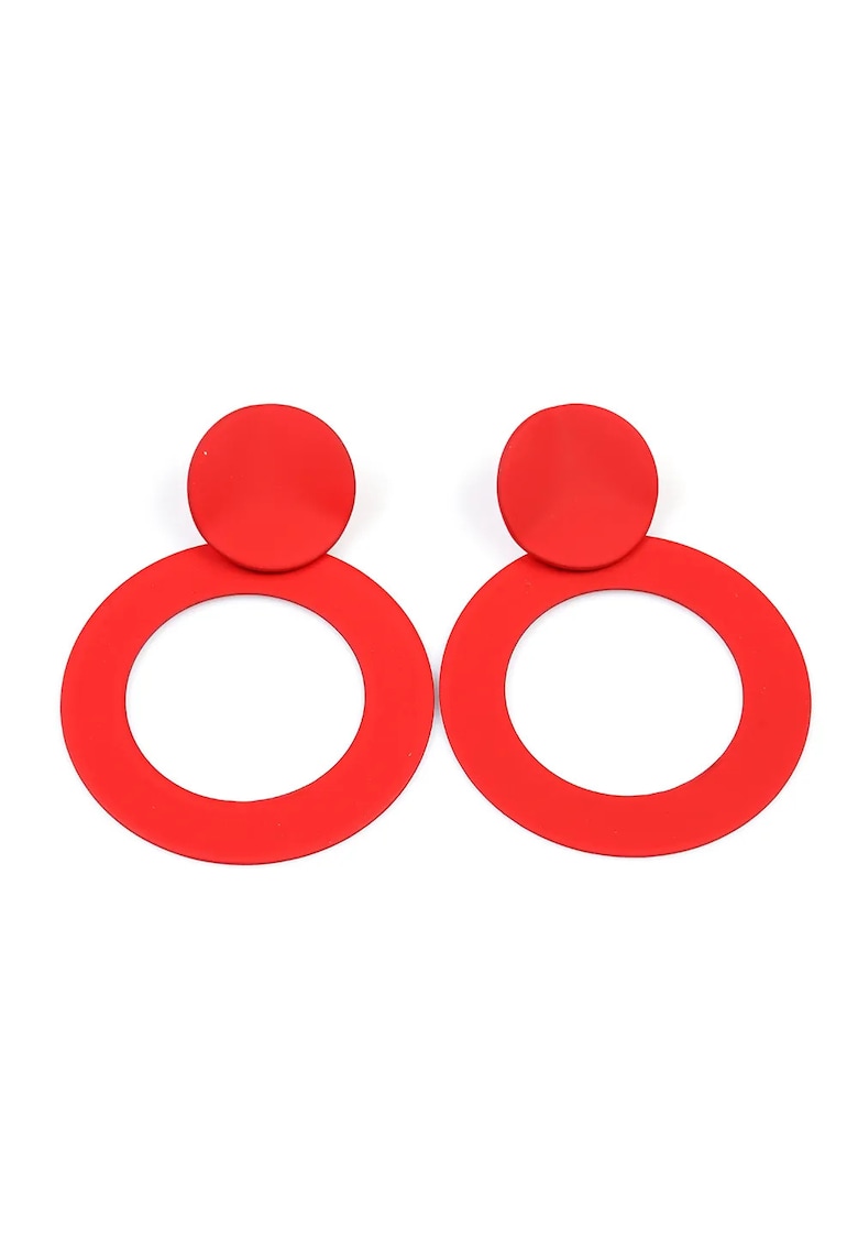 Cercei rotunzi geometrici - roșii - 6x6x0.3cm