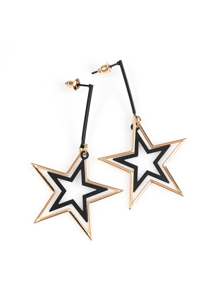 Cercei lungi aurii cu stea neagra si aurie