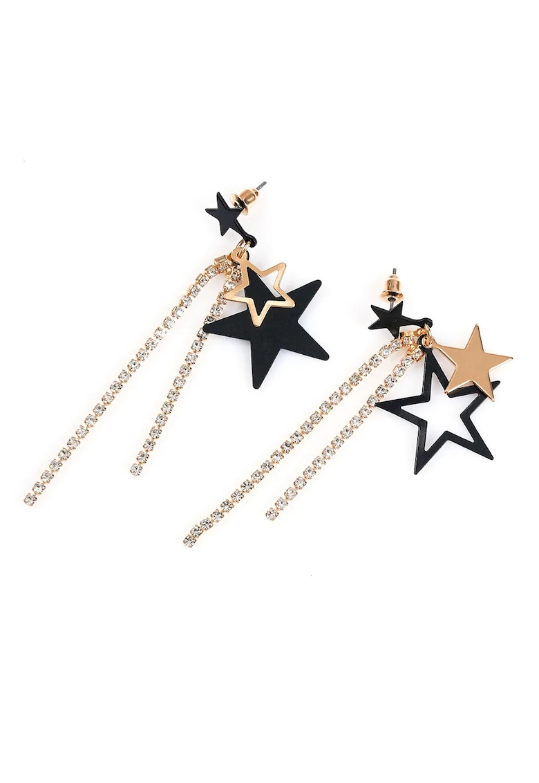 Cercei cu stelute aurii si negre si lanturi stralucitoare