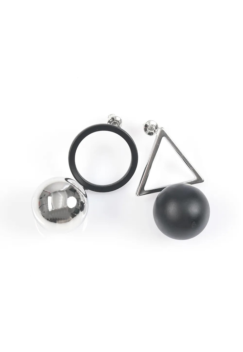 Cercei asimetrici geometrice - alb-negru-argintiu - acrilic