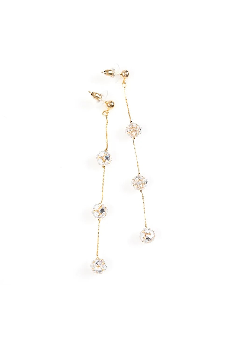 Cercei lungi aurii cu sfere stralucitoare