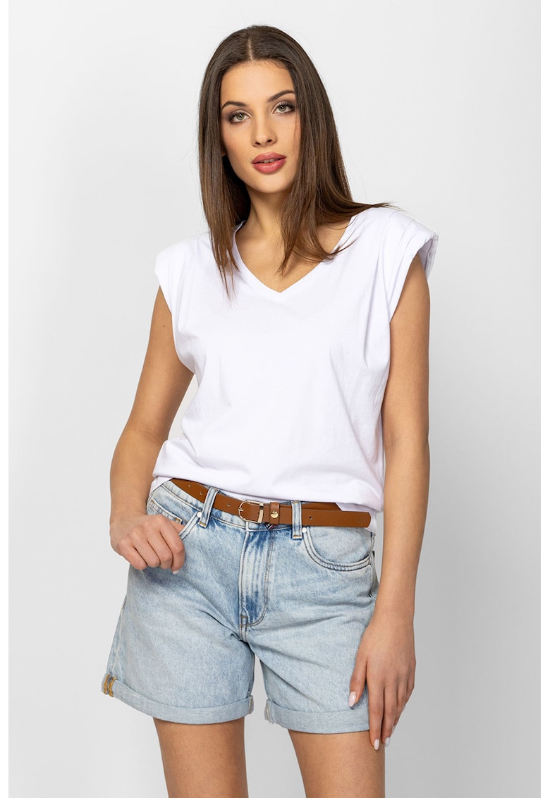 Tricou lejer din amestec de modal cu decolteu in V Biana - Alb optic