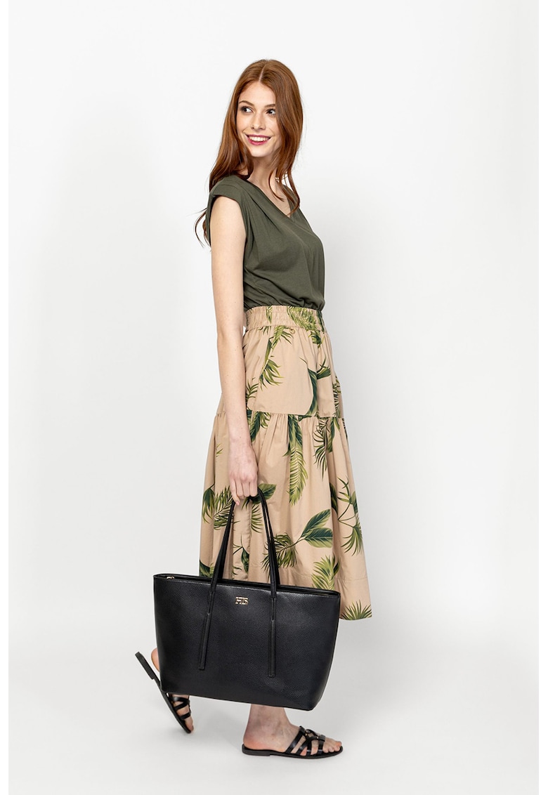 Tricou lejer din amestec de modal cu decolteu in V Biana - Verde sparanghel