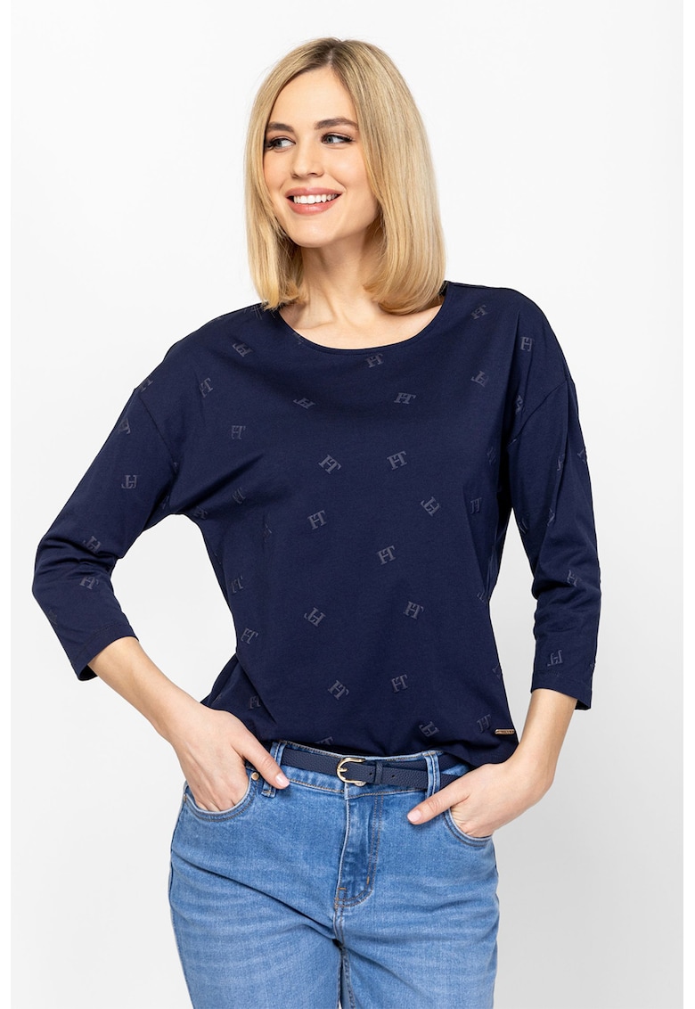 Bluza cu maneci trei sferturi si model cu logo discret Cresy - Bleumarin