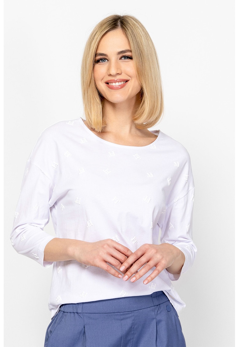 Bluza cu maneci trei sferturi si model cu logo discret Cresy - Alb